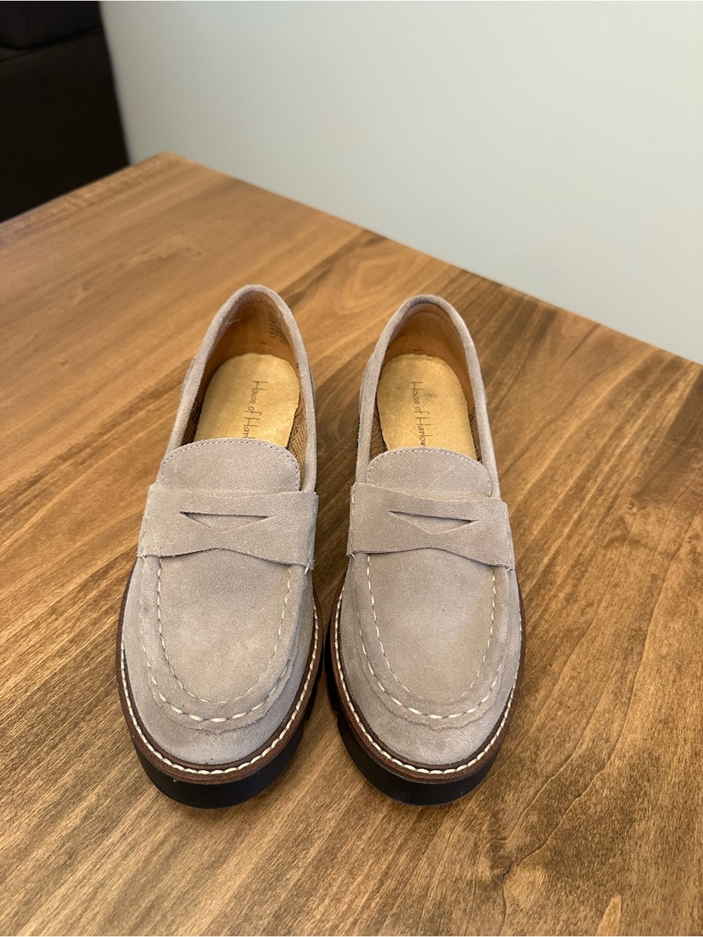 House of Harlow 1960 Taupe Suede Penny Loafers